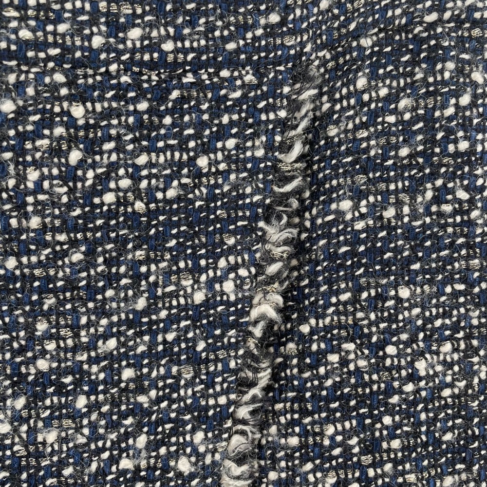 J Crew Womens 8 Navy Metallic Tweed Wool Blend Faux Wrap Pencil Skirt Fringe - Picture 6 of 11